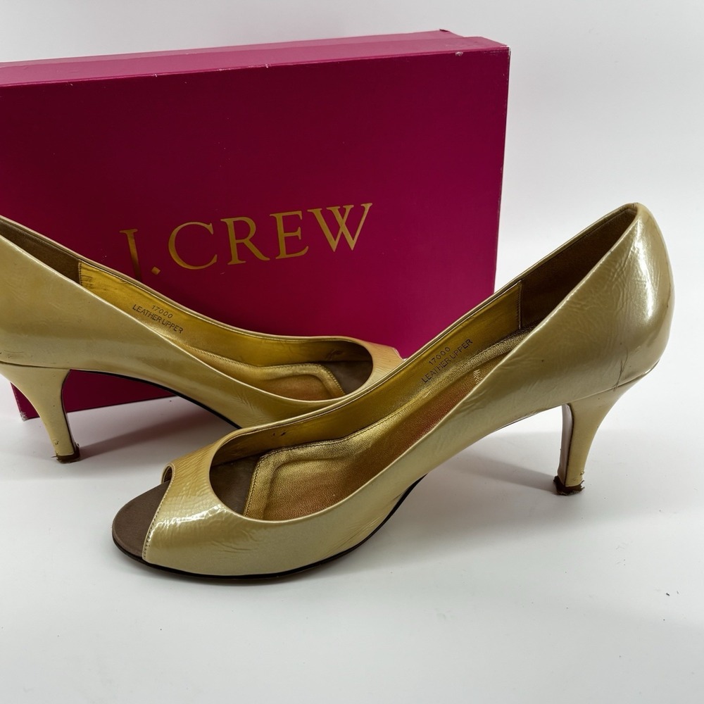 J CREW Joley Pearlized Peep Toe‎ Woman's Dress Shoes SZ 10  Patent Pale Gold Box